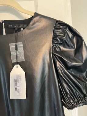 English Factory NWT Puff Sleeve Faux Leather Mini Dress